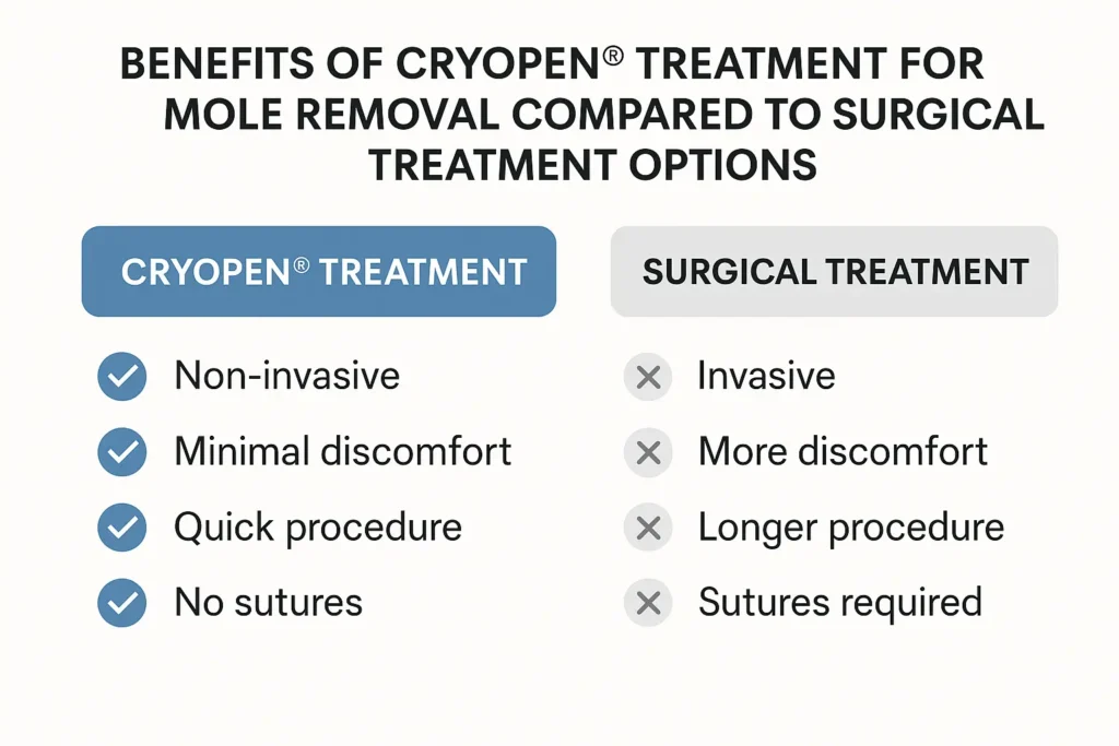 Table to show the benefits of getting moles removed Chipping Norton from LA LIPO