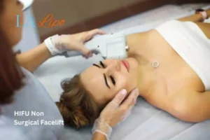 Woman having Hi-Fu to reduce wrinkles Chipping Norton.