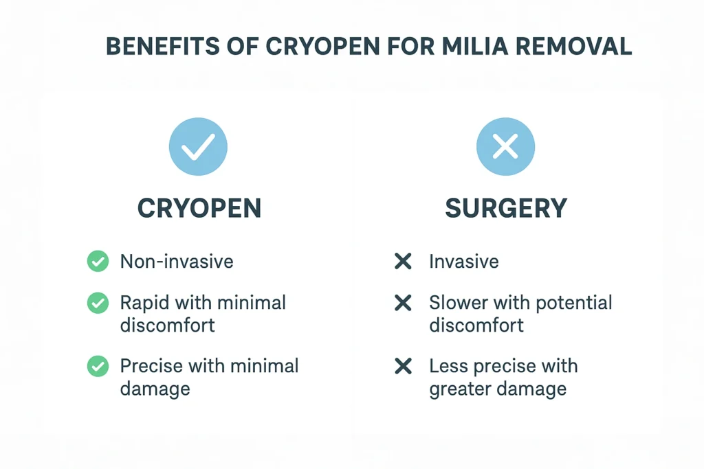 Benefits of cryopen for milia removal Chipping Norton compared to surgical treatments.