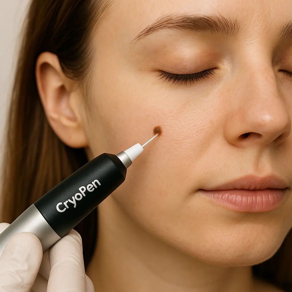 woman receiving facial mole removal Chipping Norton using cryopen